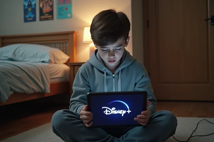 Adolescent déçu face à un problème de chargement sur l'application Disney Plus