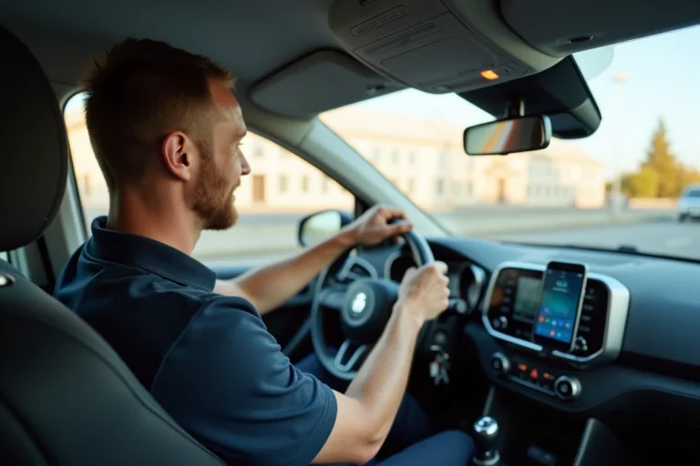 Conducteur BlaBlaCar souriant dans son véhicule prêt à partir pour un covoiturage et augmenter ses revenus