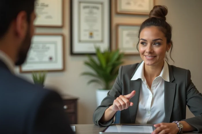 Femme discutant du financement formation CPF avec un conseiller dans un bureau professionnel
